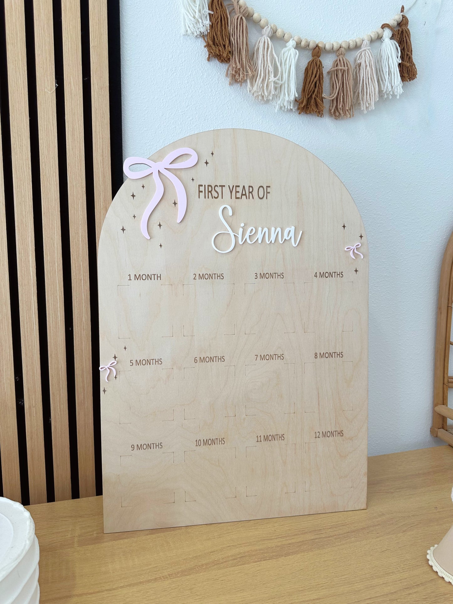 Bow First Year of Birthday Photo Milestone Board