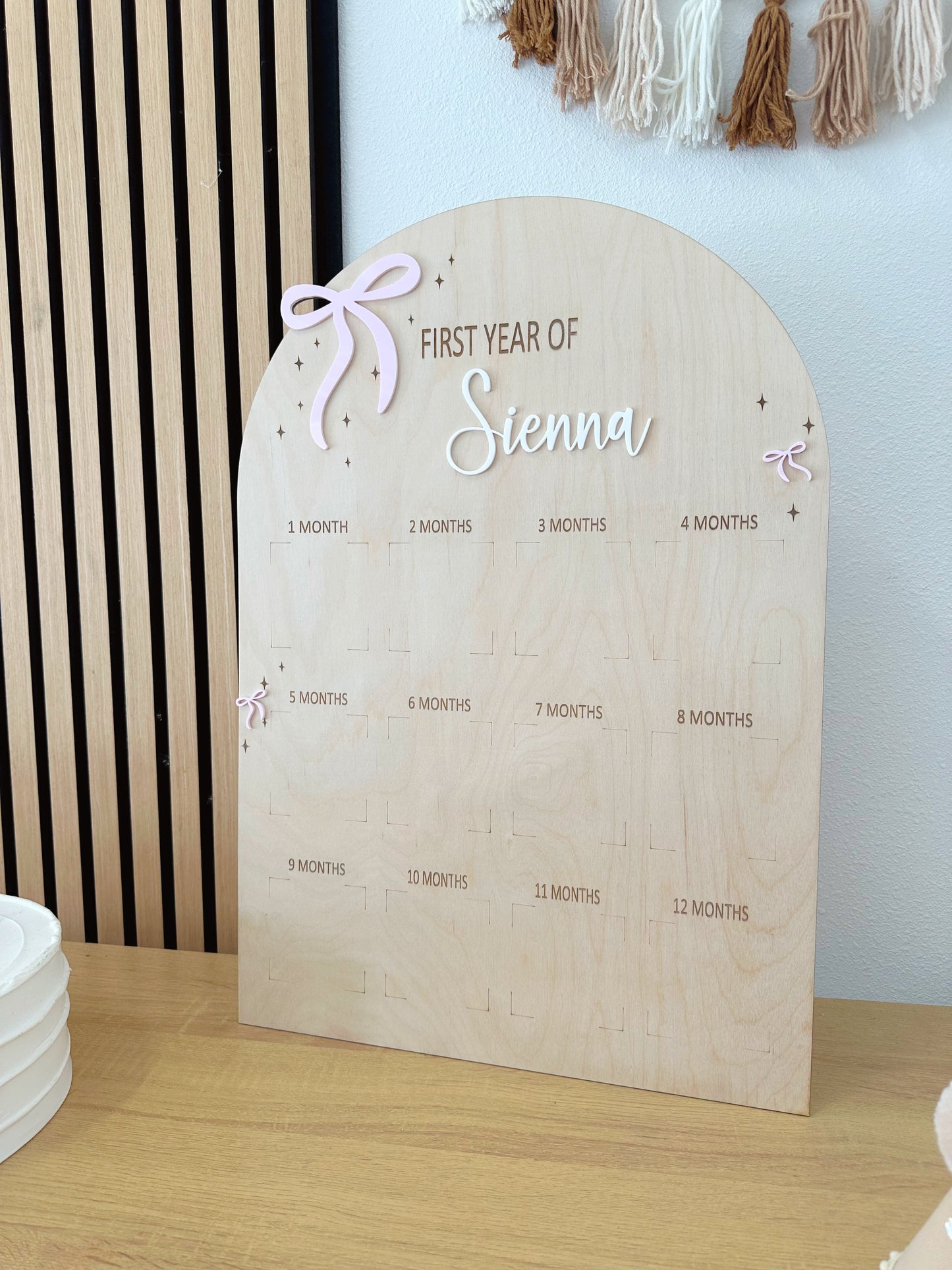 Bow First Year of Birthday Photo Milestone Board
