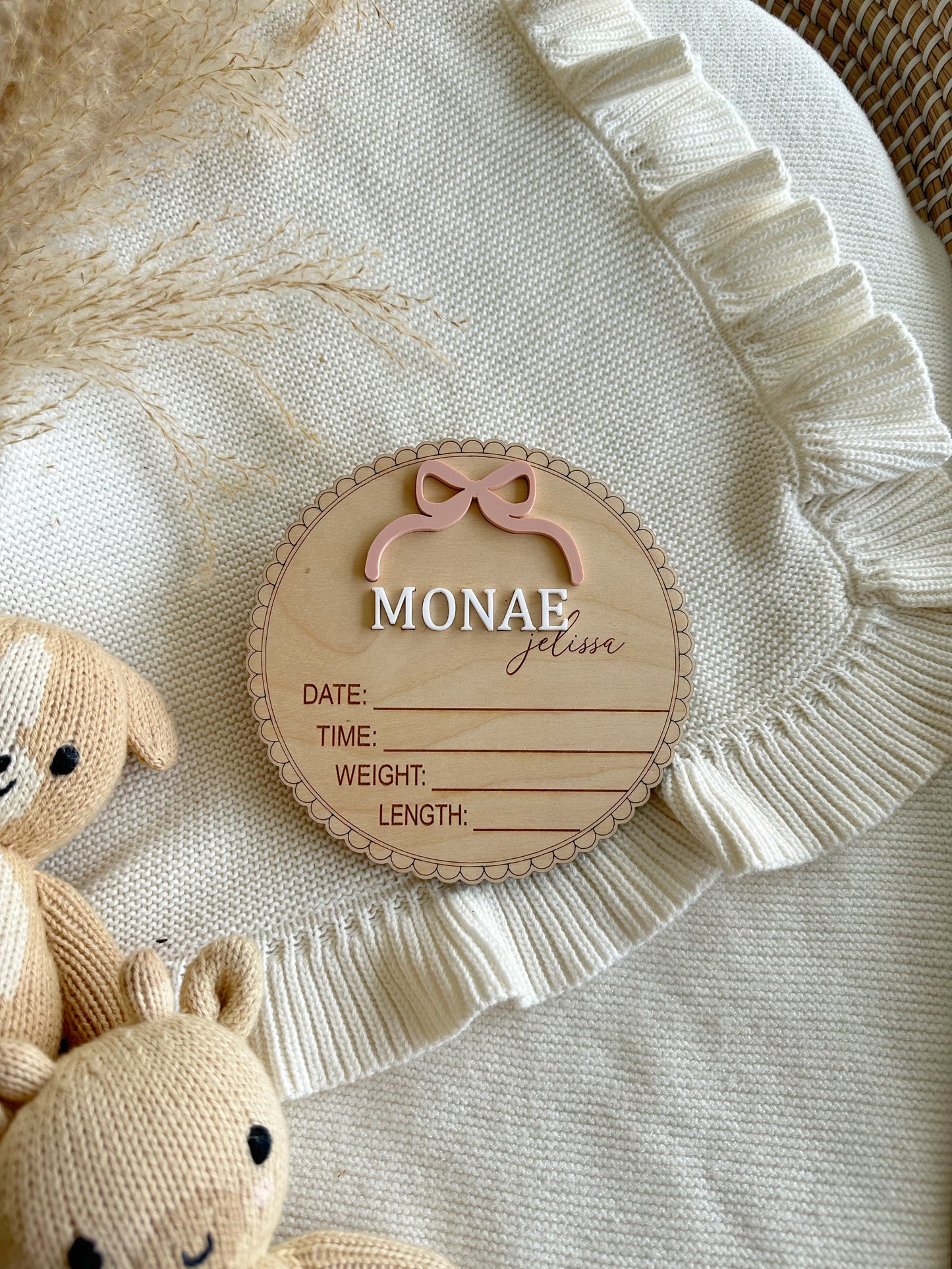 Bow Birth Sign | Baby Birth Announcement | Arched Wooden Birth Announcement | Personalized Name Sign | Baby Birth Name