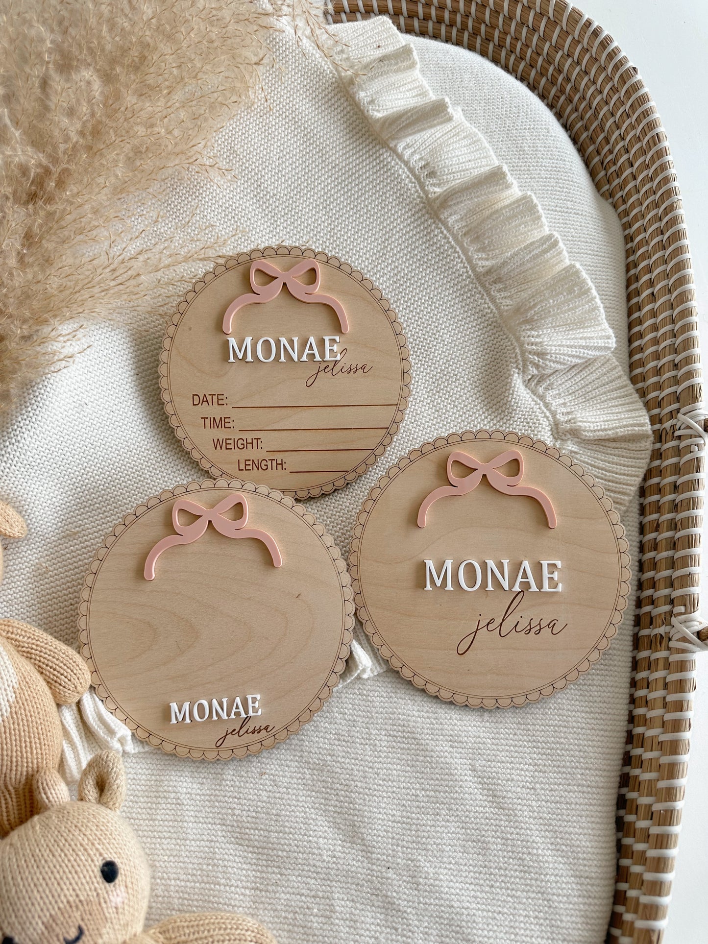 Bow Birth Sign | Baby Birth Announcement | Arched Wooden Birth Announcement | Personalized Name Sign | Baby Birth Name