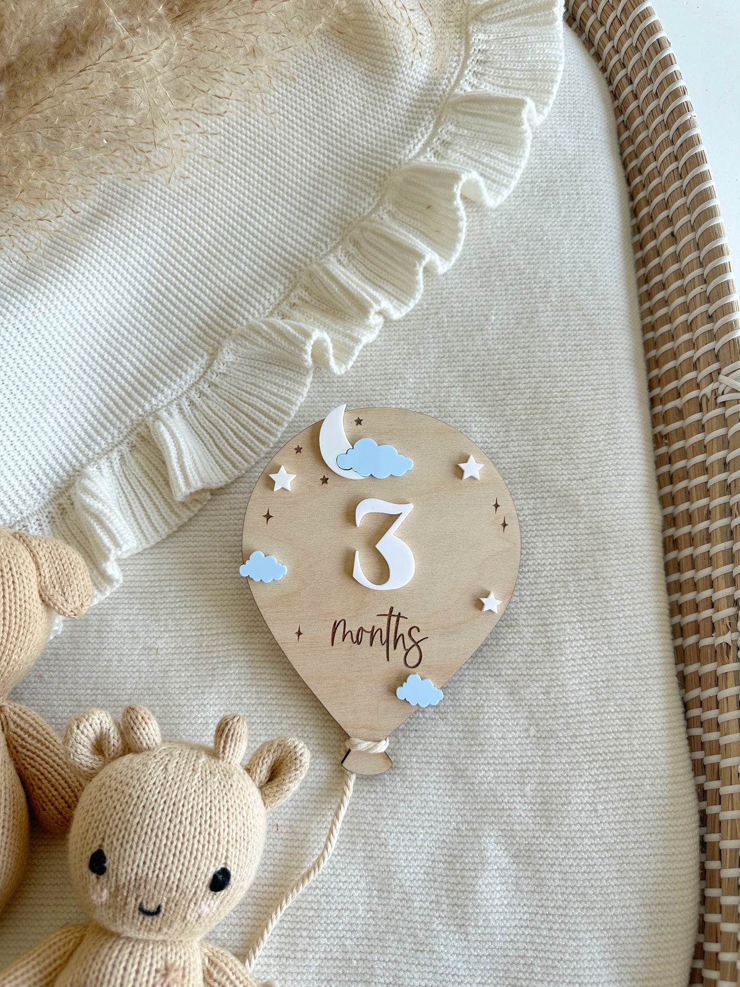 Air Ballon Moon star Milestone | Boho Baby Milestone | Wooden daisy Flower Milestone Disc | Monthly Baby Milestone Marker | Baby Growth |
