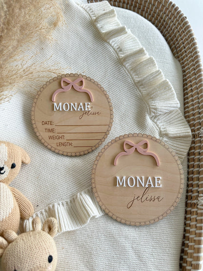 Bow Birth Sign | Baby Birth Announcement | Arched Wooden Birth Announcement | Personalized Name Sign | Baby Birth Name