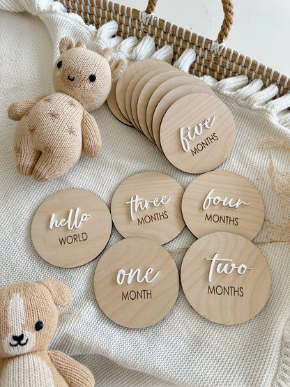Monthly Milestone Marker | Milestone Card| 1-12 months wooden Milestone Discs | Flower Milestone Disc Marker