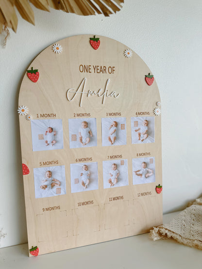 Strawberry First Birthday Photo Milestone Board