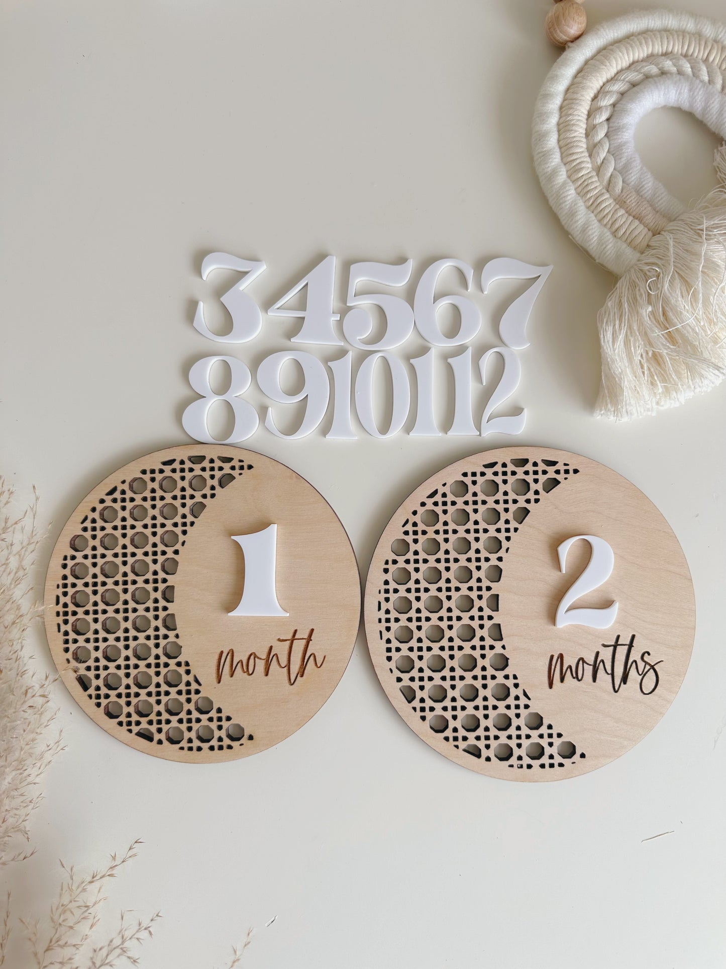 Round Moon Rattan Baby Milestone