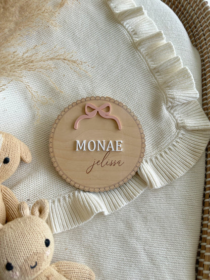 Bow Birth Sign | Baby Birth Announcement | Arched Wooden Birth Announcement | Personalized Name Sign | Baby Birth Name