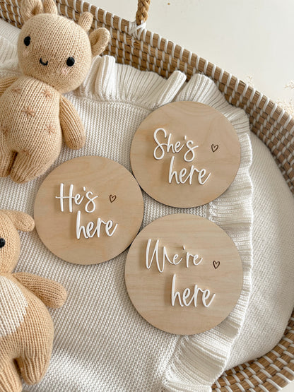 She’s here Announcement | He’s here Baby Announcement | We’re Here Gender Reveal Discs | Gender Reveal | Announcement | Baby is here announcement
