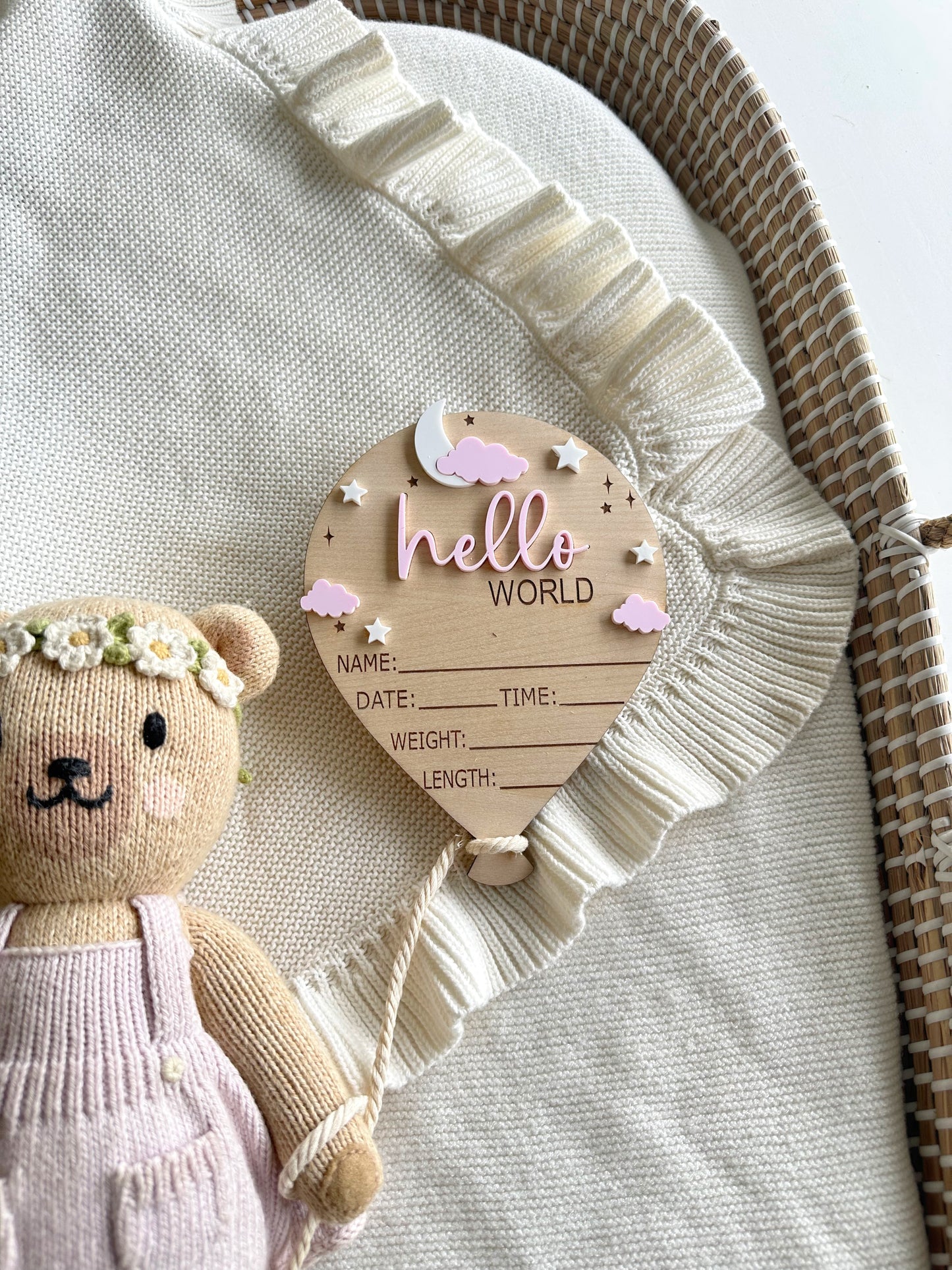 Hello World Air Balloon Baby Name Sign | Birth Announcement | Hospital Birth Announcement Sign | Moon and Name sign| Baby Boy Birth signs