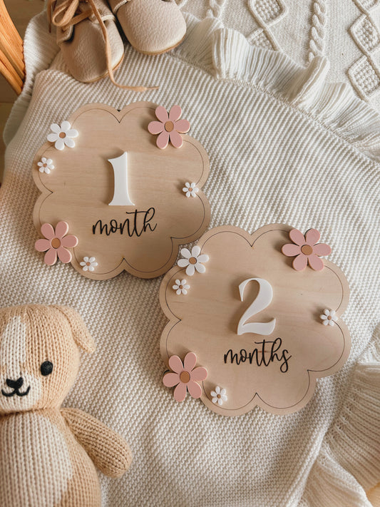 Baby Milestone | Boho Baby Milestone | Wooden daisy Flower Milestone Disc | Monthly Baby Milestone Marker | Baby Growth | Baby Photo Prop