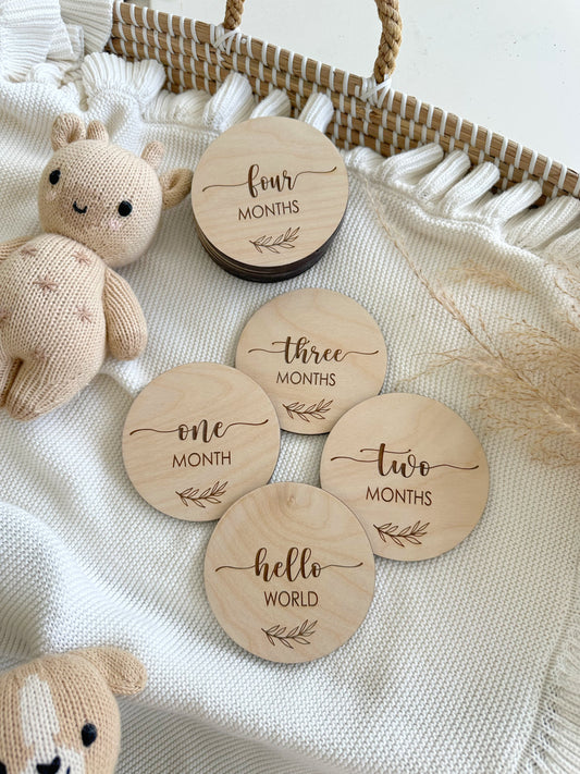 Monthly Milestone Marker | Milestone Card| 1-12 months wooden Milestone Discs | Flower Milestone Disc Marker