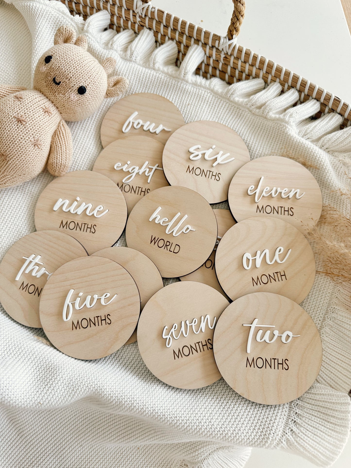 Monthly Milestone Marker | Milestone Card| 1-12 months wooden Milestone Discs | Flower Milestone Disc Marker