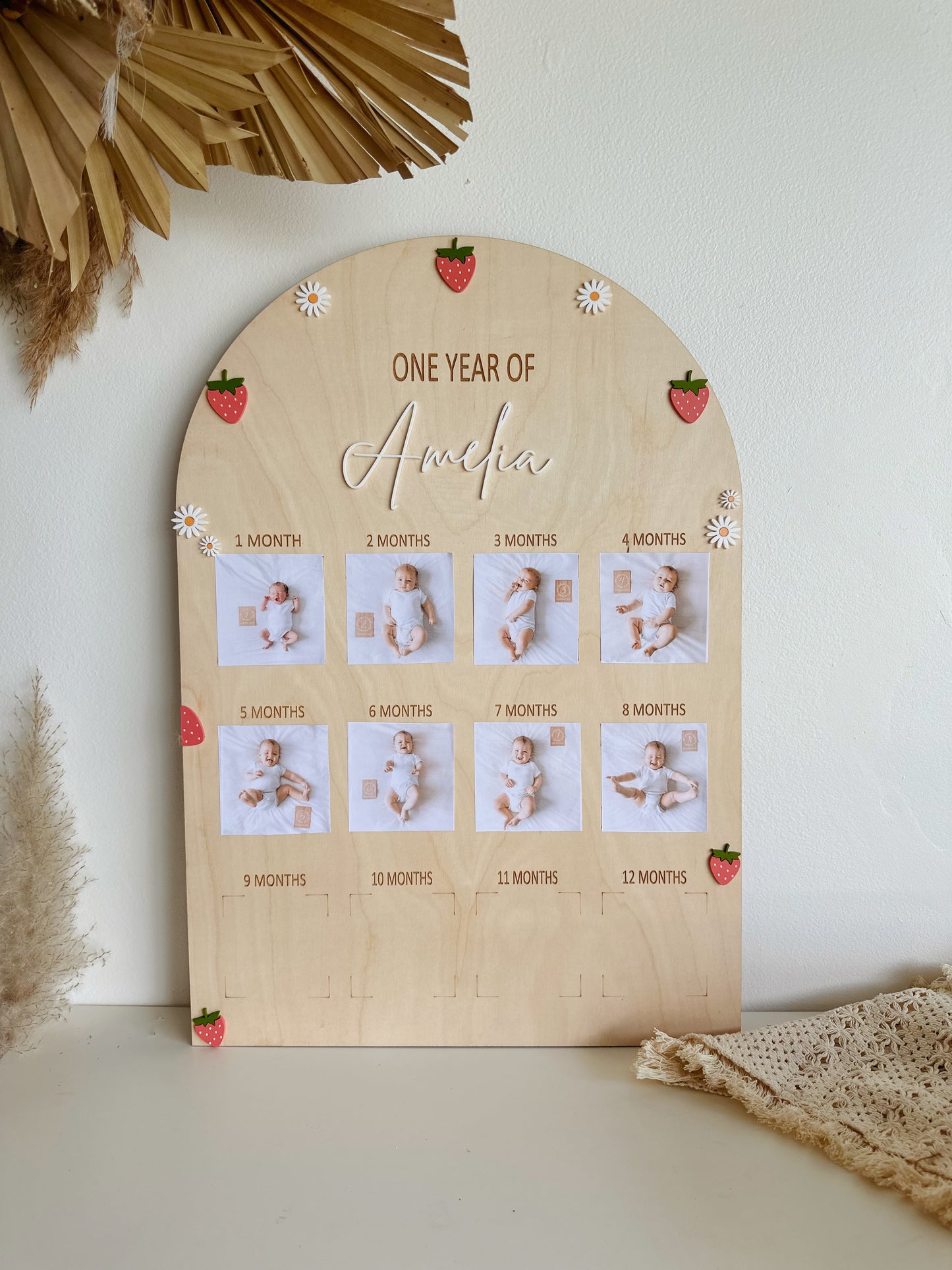 Strawberry First Birthday Photo Milestone Board