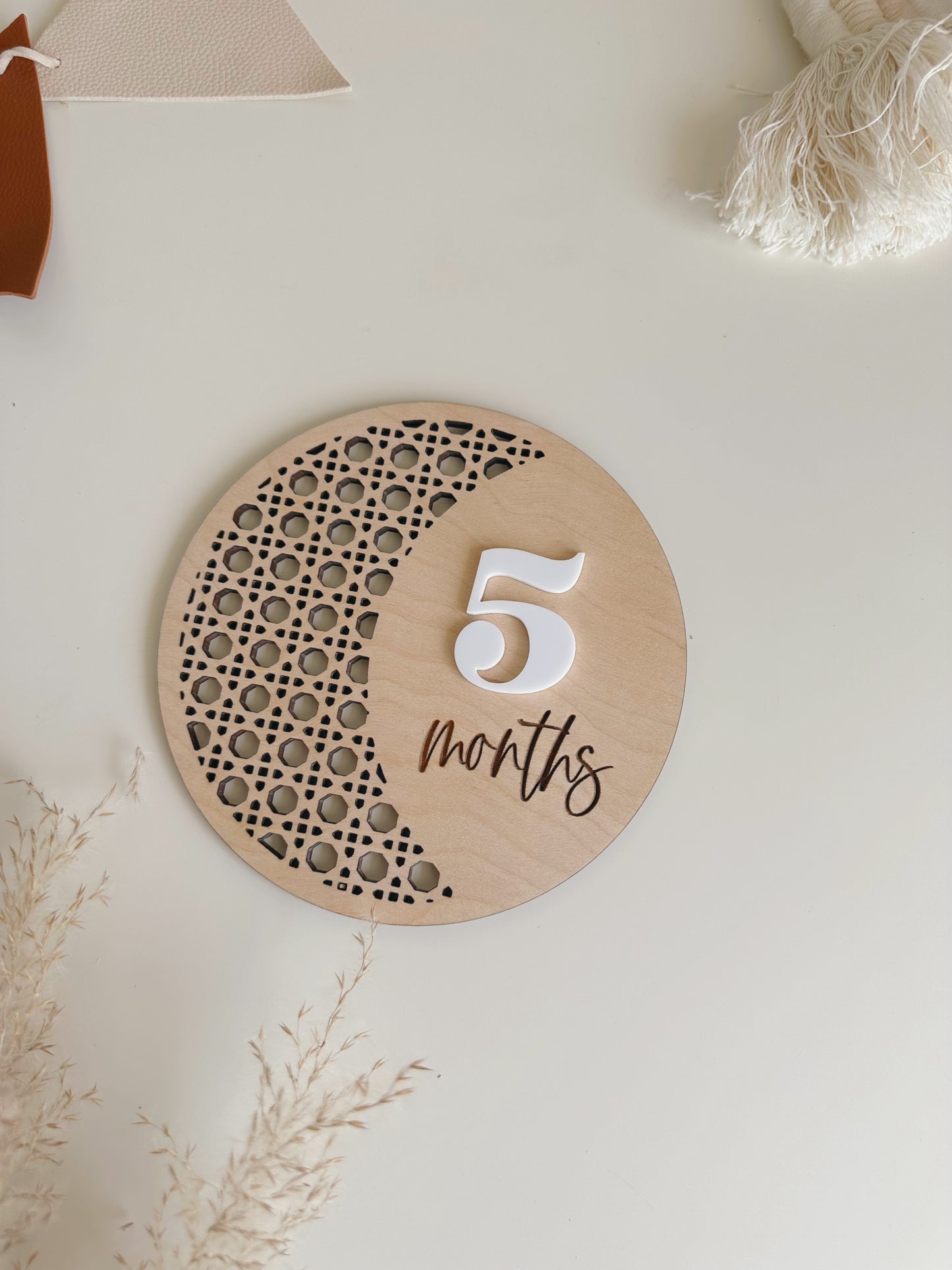 Round Moon Rattan Baby Milestone