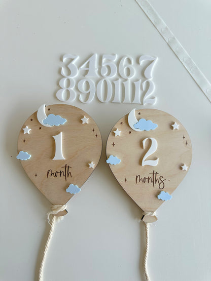Air Ballon Moon star Milestone | Boho Baby Milestone | Wooden daisy Flower Milestone Disc | Monthly Baby Milestone Marker | Baby Growth |