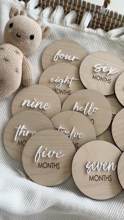 Monthly Milestone Marker | Milestone Card| 1-12 months wooden Milestone Discs | Flower Milestone Disc Marker